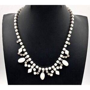 Rhinestone Beaded Necklace Clear and Opaque White Rhinestones Glass Bead Vintage